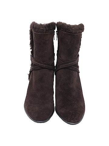 Stuart Weitzman Stuart Weitzman Fur-Lined Block-Heel Ankle Boots in Brown Suede (view 2)