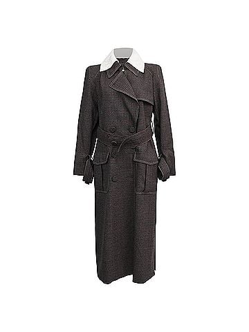 Fendi Fendi Gingham Double-Breasted Coat in Brown Wool (view 1)