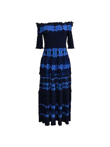 Altuzarra  Altuzarra Tie-Dye Accent Midi Dress in Navy Blue Viscose (view 1)