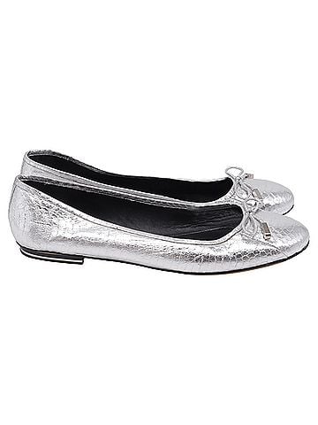 Michael Kors  Michael Kors Bow Embellished Ballet Flats in Metallic Silver Leather (view 1)