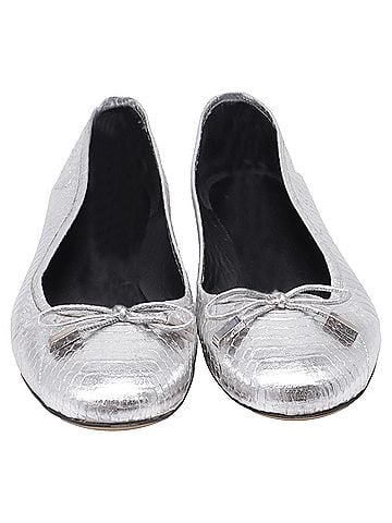 Michael Kors  Michael Kors Bow Embellished Ballet Flats in Metallic Silver Leather (view 2)