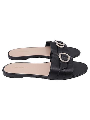 Stuart Weitzman Stuart Weitzman Crystal-Embellished Slides in Black Leather (view 1)