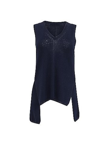 Proenza Schouler Proenza Schouler White Label Heyde Back Slit Sweater in Navy Blue Linen (view 1)