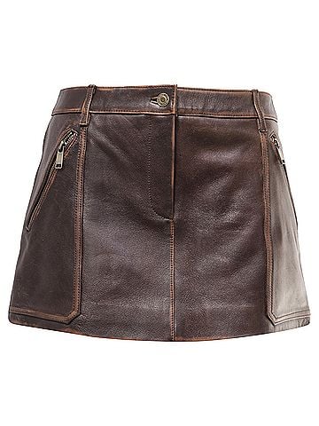 Michael Kors  Michael Kors Paneled Mini Skirt with Pockets in Brown Lamb Leather (view 1)