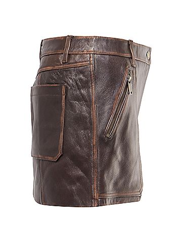 Michael Kors  Michael Kors Paneled Mini Skirt with Pockets in Brown Lamb Leather (view 2)