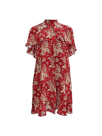 Marc Jacobs Red Valentino Cape Effect Floral Print Mini Dress in Red Silk (view 1)