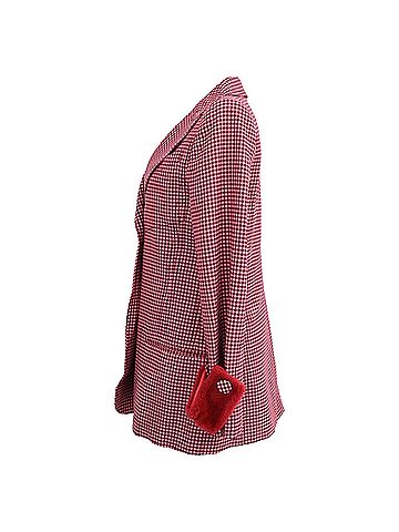 Fendi Fendi Double-Breasted Plaid Fur-Trimmed Blazer in  Red Wool (view 2)