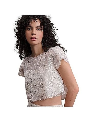 Anthropologie BHLDN Paradis Sequin Crop Short Sleeve Top (view 1)