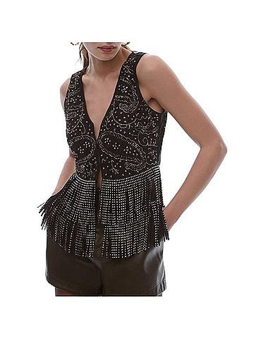 Anthropologie Verb By Pallavi Singhee Beaded V-neck Fringe Tank Top Vest (view 1)