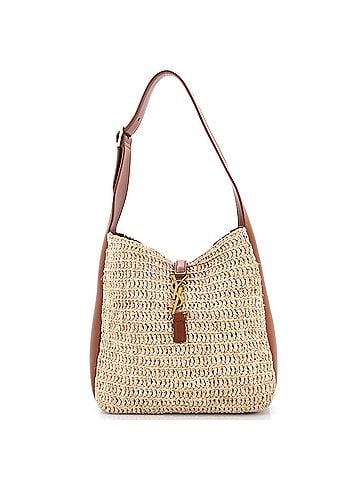 Saint Laurent Le 5 a 7 Supple Hobo Raffia and Leather Small (view 1)