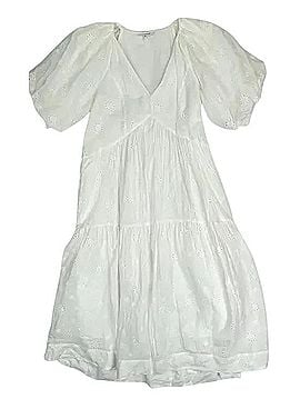 FRAME Denim Puff Sleeve Gathered Broderie Anglaise Midi Dress Casual Dress (view 1)