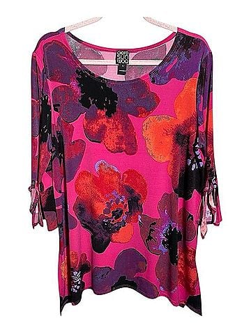 Clara Sun Woo Poppy Floral Tunic Top 3/4 Sleeve Blouse (view 1)