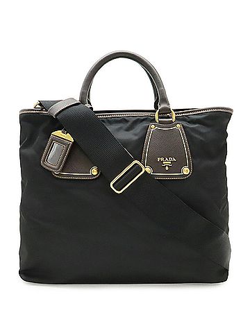 Prada PRADA Tote Bag, Handbag, Shoulder Nylon and Leather, NERO (Black), Brown, BN1260 (view 2)