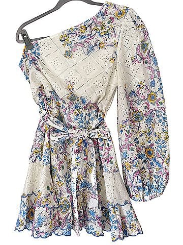 Hemant & Nandita Vana One-Shoulder Floral Schiffli Eyelet Mini Casual Dress (view 2)
