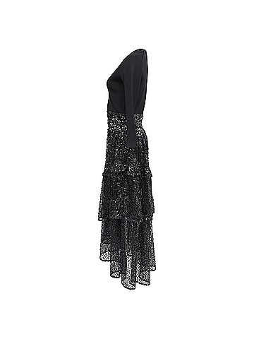 Maje Maje V-Neck Sequined Midi Tiered Dress in Black Polyamide  (view 2)
