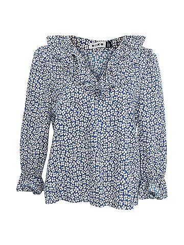 Rixo London  Rixo Floral-Print Ruffled Blouse in Blue Cotton (view 1)