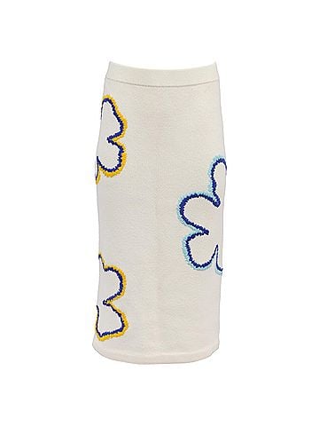 Carolina Herrera Carolina Herrera Embroidered Midi Skirt in Ecru Wool (view 1)