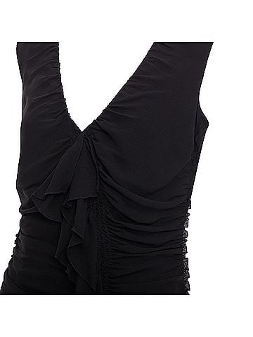 Prada Prada Vintage silk ruched ruffle front V neck dress (view 2)