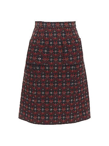 Miu Miu MIU MIU 2015 red khaki floral wool vintage print pocketed A-line skirt IT36 XXS (view 1)