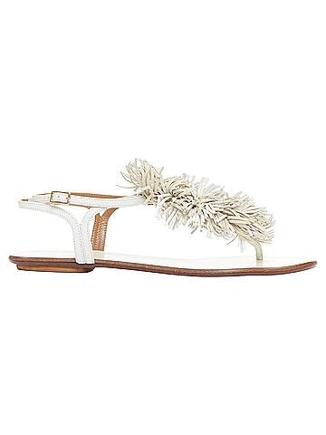 Aquazzura Aquazzura off white fringe trim T bar strap flat sandals EU37 (view 1)