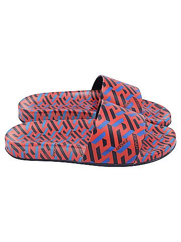 Versace Versace La Greca Print Slide Sandals in Multicolor Polyurethane (view 1)