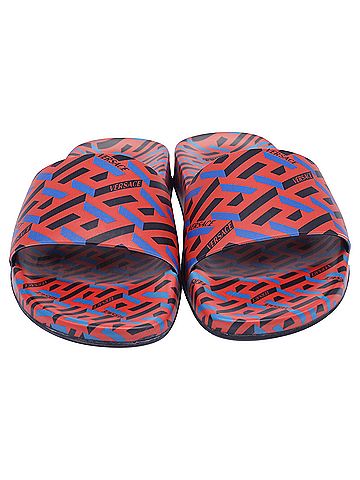 Versace Versace La Greca Print Slide Sandals in Multicolor Polyurethane (view 2)