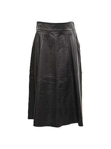 Nili Lotan  Nili Lotan Elaine Midi A-Line Skirt in Black Lamb Leather (view 1)