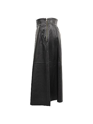 Nili Lotan  Nili Lotan Elaine Midi A-Line Skirt in Black Lamb Leather (view 2)