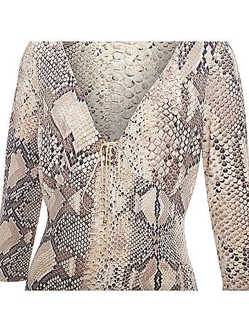 Roberto Cavalli Roberto Cavalli Vintage scaled leather print lace detail V neck dress (view 2)
