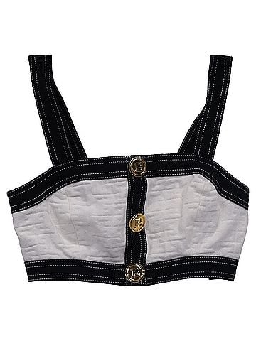 Balmain Balmain Cropped Embellished Jacquard Top in White Cotton (view 1)