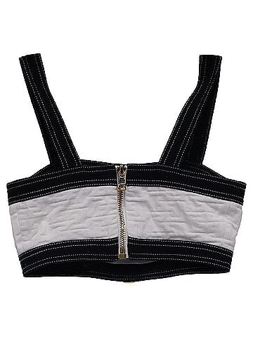 Balmain Balmain Cropped Embellished Jacquard Top in White Cotton (view 2)