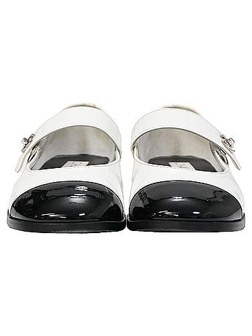 Chanel  Chanel CC Mary Jane Ballet Flats in White Patent Leather (view 2)