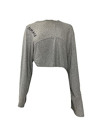 Maison Margiela MM6 Maison Margiela Long Sleeve Logo Crop Top in Grey Cotton (view 1)