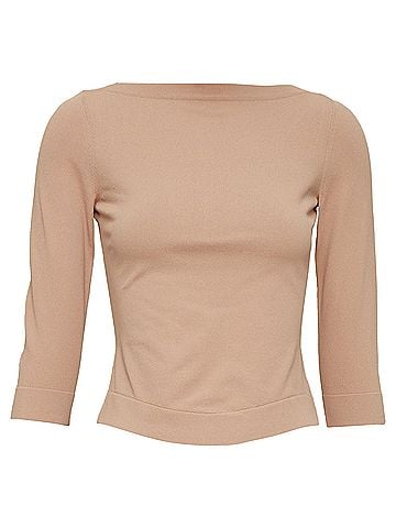 Alaïa ALAIA tan nude viscose blend cropped sleeved bateau neck sweater FR36 S (view 1)