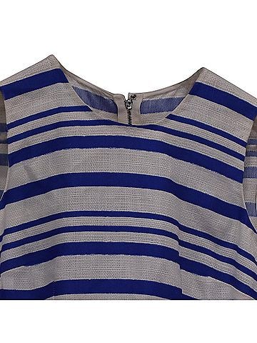 Dolce & Gabbana  Dolce & Gabbana Striped Knee-Length Dress in Blue and White Linen (view 2)