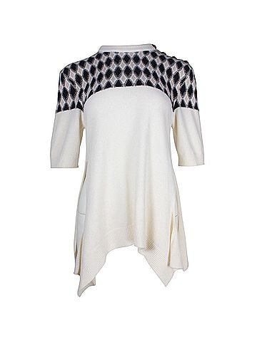 Chloé Chloe Knitted Pattern Sweater Top in White Merino Wool (view 1)