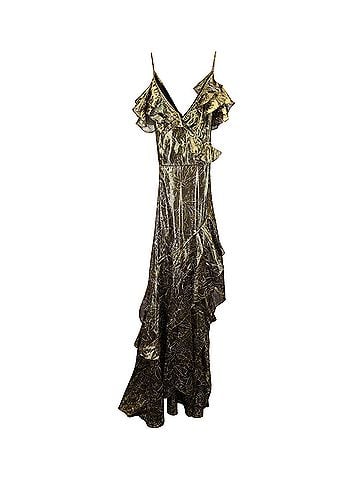 Peter Pilotto Peter Pilotto V-Neck Ruffled Dress in Gold Silk (view 1)