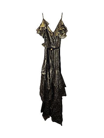 Peter Pilotto Peter Pilotto V-Neck Ruffled Dress in Gold Silk (view 2)