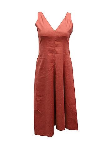 Theory Theory Slip V-neck Midi Dress in Red Orange Linen  (view 1)