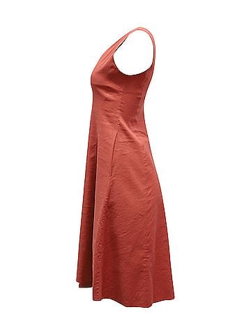 Theory Theory Slip V-neck Midi Dress in Red Orange Linen  (view 2)