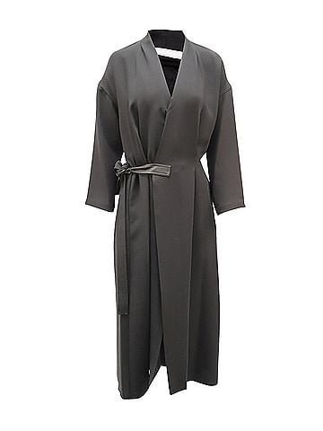 Vince. Vince Wrap Dress with Faux Leather Belt in Black Polyester (view 1)