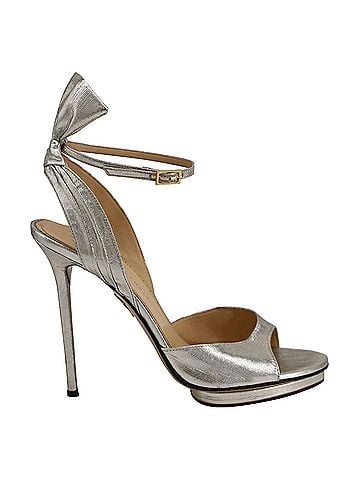 Charlotte Olympia Charlotte Olympia Peep Toe High Heels Sandals in Silver Leather  (view 1)
