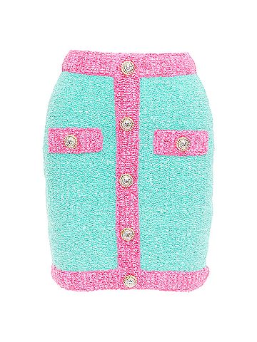 Balmain Balmain turquoise pink g button embellished boucle skirt (view 1)