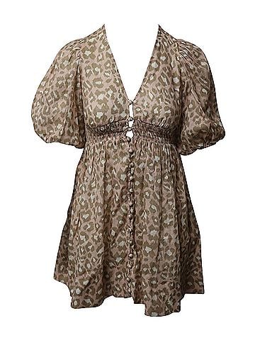 Zimmermann Zimmermann Carnaby Shirred Mini Dress in Animal Print Linen (view 1)