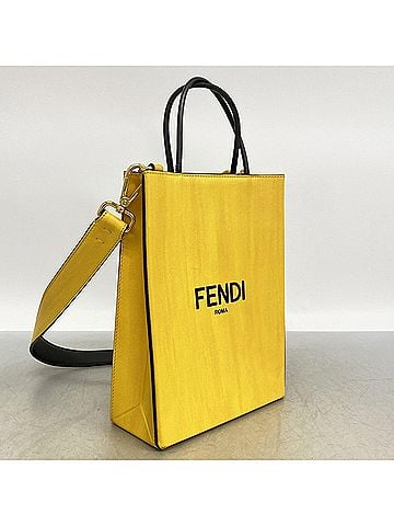 Fendi Fendi handbag, leather, yellow, 2-way bag for women (view 2)