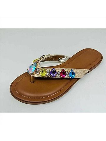 Wild Diva Women's Rhinestone Crystal Flip Flops in Multi (view 2)