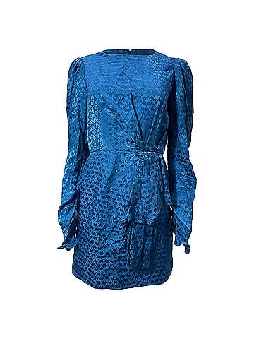 Saloni  Saloni Debbie Patterned Mini Ribbon Detail Dress in Blue Silk (view 1)