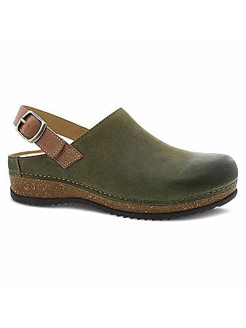 Dansko Women's Merrin Burnished Suede Clogs in Olive (view 1)