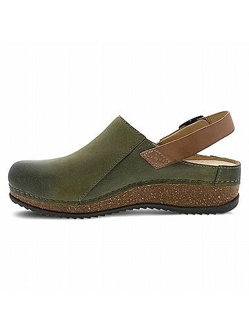 Dansko Women's Merrin Burnished Suede Clogs in Olive (view 2)
