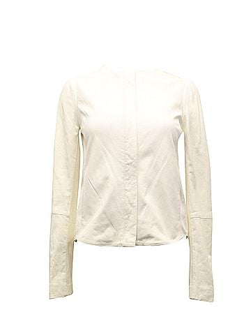 Vince. Vince Collarless Jacket in White Leather (view 1)